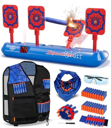 Lehoo Castle Nerf Target, Electronic Shooting Targets for Nerf Guns, Auto-Reset Scoring Shooting Games Includes Kids Tactical Vest, 60 Bullets, Glasses, Kids Toys Gifts for 3 4 5 6 Year Old Boys