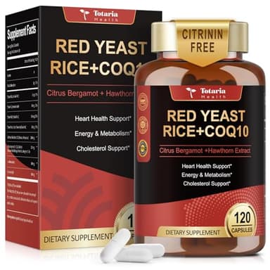 Red Yeast Rice 2,000mg with CoQ10 Supplement - Citrinin Free Extract Red Yeast Rice Capsules with CoQ10 100 Plus Citrus Bergamot - Cholesterol Lowering Supplements 3rd-Party Tested Vegan Non-GMO