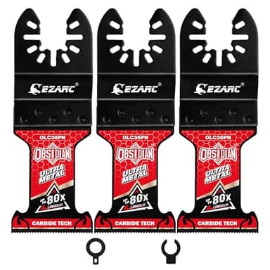 EZARC TiAlN Obsidian Carbide Oscillating Saw Blades (Pro), Oscillating Tool Blades for Hard Metal, Nails, Bolts & Screws, Universal Fit Multi Tool Blades, 3-Pack