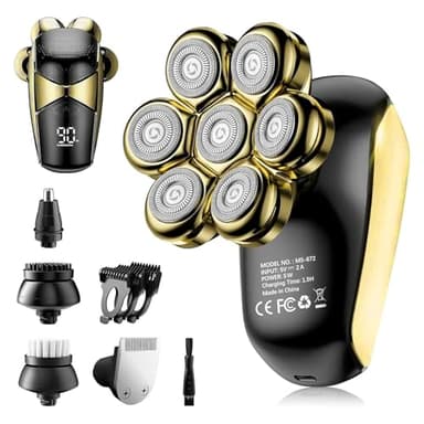 SHPAVVER Head Shavers for Bald Men: 5-in-1 Upgraded Electric Razor - IPX7 Waterproof Shaving Grooming Kit for Balder - Turbo Speed & Precision Blades Valentine's Day Gifts (Glossy Gold)