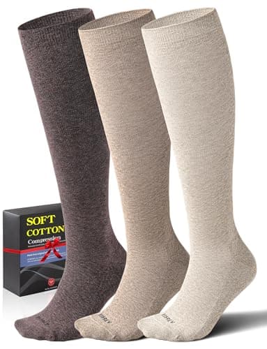 Soft Cotton Compression Socks for Women Men 20-30mmHg - Knee High Support for Circulation, Nurses, Pregnancy, Travel