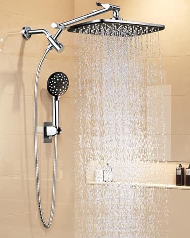 Veken 11.8" Rain Shower Head with Handheld, High Pressure Handheld Shower with Multi Spray Modes, Rainfall Combo with Metal Extension Arm, Detachable Dual Showerhead, Bathroom Decor, Chrome Silver