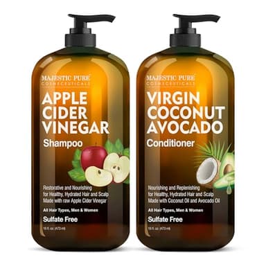 MAJESTIC PURE Apple Cider Vinegar Shampoo and Avocado Coconut Conditioner Set - Restores Shine & Reduces Itchy Scalp, Dandruff & Frizz - Sulfate Free, for All Hair Types, Men and Women - 2 x 16 fl oz