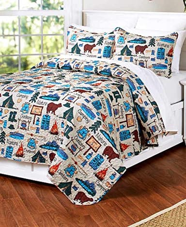 The Lakeside Collection Campsite Quilt Set with Retro Camping Print - 2-Pc. Twin