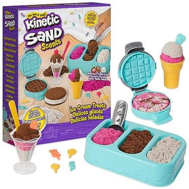 Kinetic Sand Scents, Ice Cream Treats Playset, Easter Basket Stuffers, Includes 3 Scented Colors of Moldable Play Sand & 6 Tools, Sensory Toys for Kids