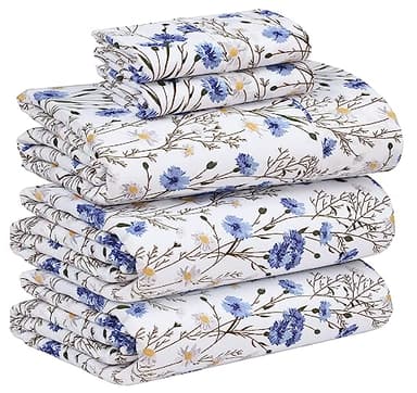 RUVANTI 100% Cotton Sheets – Split King Size Percale Bedding, Cooling & Breathable Floral Design, Durable with a Crisp, Soft & Comfortable Feel, 16" Deep Pocket, 5-Piece Set, Sweet Pea