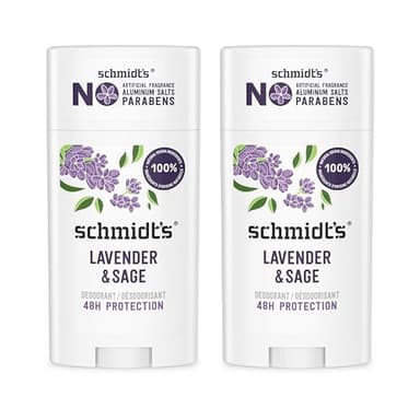 Schmidt's Aluminum-Free Vegan Deodorant Lavender & Sage with 24 Hour Odor Protection, 2 Count for Women and Men, Natural Ingredients, Cruelty-Free, 2.65 oz
