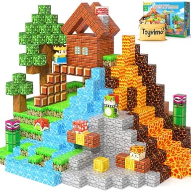 100PCS Magnetic Blocks Magnetic Building Blocks Sensory Toys for Kids Ages 3-5 6-8 8-12 Kids Game Toys for 3+ Year Old Boys & Girls, Mine Magnet World Craft 3 4 5 6 7 8 9 Year Old Boy Birthday Gift