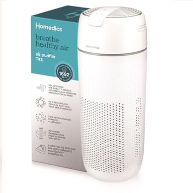 Homedics Air Purifier, 4-in-1 Tower, True HEPA Filtration, Reduce Airborne Allergens, Bacteria, Virus, Mold, Fungus, Reduce Odors & VOCs, UV-C Light, Activated Carbon Odor Filter, for Large Rooms
