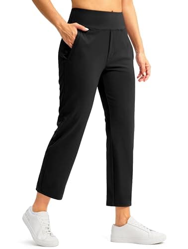 SANTINY Women's Pants with 3 Pockets 7/8 High Waisted Stretch Ankle Pants for Women Golf Casual Travel Athletic Work (Black_L)
