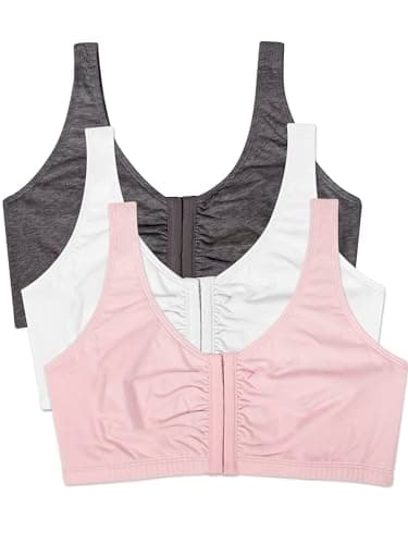 Fruit of The Loom Women's Front Closure Cotton Bra, Blushing Rose/Charcoal/White 3-Pack, 38