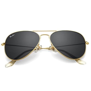 Pro Acme Classic Aviator Sunglasses for Women & Men Real Glass Lens Metal Frame UV400 Driver Sunglasses, 58 MM(Gold/Grey)