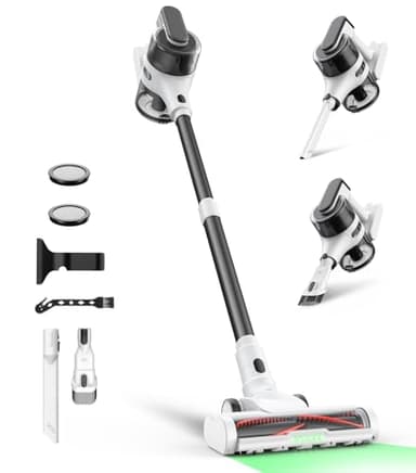 Maircle Cordless Stick Vacuum Cleaner for Home, Lightweight Rechargeable Vacuum with 55min Runtime, Powerful Suction, Green LED Headlight, 9-in-1 Pet Hair Carpet & Hardwood Floor Cleaner