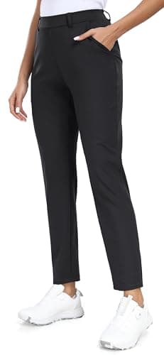 IUGA Stretchy Womens Golf Pants 7/8 Ankle Pull On Work Pants Athletic Business Casual Travel Dress Pants with Pockets Black