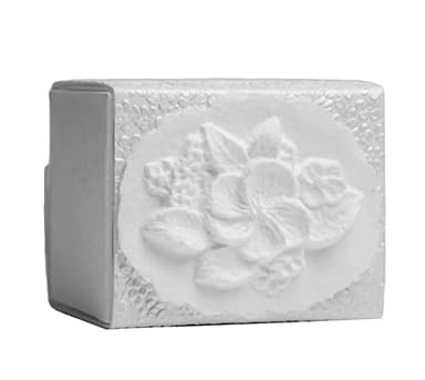 The Favorite Place® Burial Biodegradable Urn Box for Human Ashes by EARTH MEMORIALS Water Burial Urn (Flowers on White Metallic Embossed Paper, Small, 80 Cubic Inches 5”L x 4”W x 4”H)