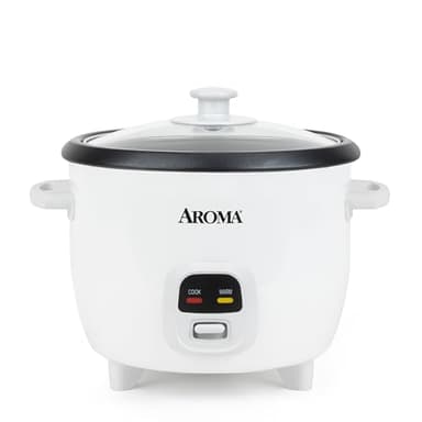 AROMA Rice Cooker, 3-Cup (Uncooked) / 6-Cup (Cooked), Small Rice Cooker, Oatmeal Cooker, Soup Maker, Auto Keep Warm, 1.5 Qt, White, ARC-393NG