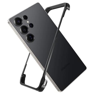 Hiooloon for Samsung Galaxy S25 Ultra Metal Bumper Case Frameless, Slim Fit No Back No Frame Backless Metal Bumper 4 Corners Shockproof Wireless Charging Compatible Heavy Duty (Black)