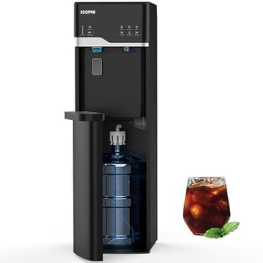 SOOPYK Self Clean Water Cooler Dispenser and Ice Maker Bottom Loading for 5 Gallon 3 Temperature Settings 22lbs Daily Capacity Ice Full Alert Night Light Black