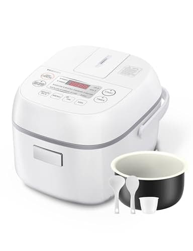 Toshiba Mini Rice Cooker, 3 Cups Uncooked Small Rice Cooker, Steamer & Warmer, With Fuzzy Logic And One-Touch Cooking, 24 Hour Delay Timer And Auto Keep Warm Feature, White