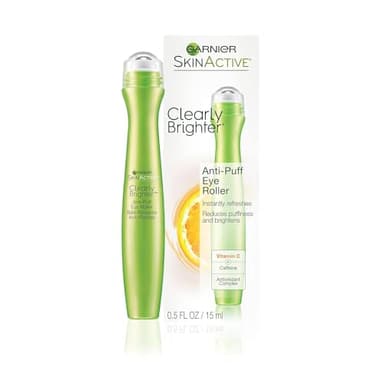Garnier Clearly Brighter Anti-Puff Eye Roller, Dark Circles Under Eye Treatment with Caffeine and Vitamin C, 0.5 Fl Oz (15mL), 1 Count (Packaging May Vary)