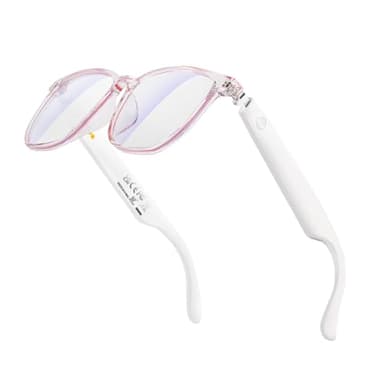 Harlafou Bluetooth Audio Smart Glasses, Smart Wireless Headphone Sunglasses for Men and Women,Built-in Mic & Speakers,Magnetic Charging (White-Pink)
