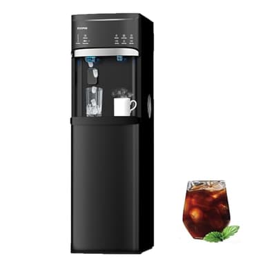 SOOPYK Self Clean Water Cooler Dispenser and Ice Maker Bottom Load for 5 Gallon Ice 22lbs Daily Capacity 3 Temperature Settings Full Alert Night Light Black
