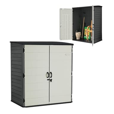 Suncast 106 Cu Ft Extra Large Vertical Outdoor Storage Shed - Resin Shed & Outdoor Storage with Floor and Lockable Double Doors, Weatherproof for Garden Tools, Pool Equipment, & Patio Cushions