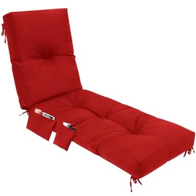 Kigley 1 Pcs 76 x 22 x 6 Inches Chaise Lounge Cushions with Side Pocket Waterproof, Fade Resistant, Tufted Patio Cushion for Chaise Lounger for Indoor Outdoor Patio Sunbathing (Red)