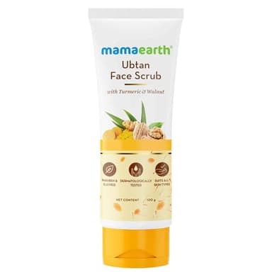 Mamaearth Ubtan Face Scrub with Turmeric & Walnut | De Tan Scrub Helps Remove Sun Tan & Dead Skin | Gently Exfoliates & Hydrates Skin | 3.53 Oz (100g)