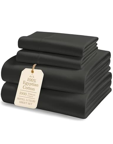 100% Egyptian Cotton Sheets Queen Size Bed Set – 1000 Thread Count Naturally Cooling & Breathable Sateen Queen Sheets Set, Long-Staple Cotton for Lasting Softness, Snug Fit 15" Deep Pocket - Black