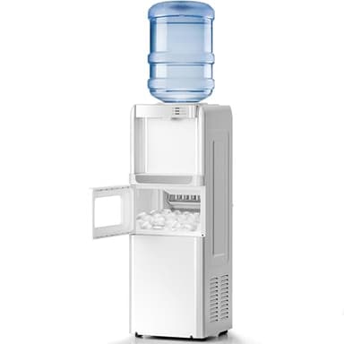 Kismile Water Cooler Dispenser with Ice Maker for 3 or 5 Gallon Bottles, 33Lbs Daily Ice Making, Child Safety Lock and Energy-Saving Design for Home and Office (White)