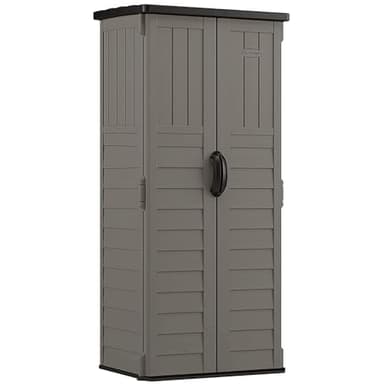 Suncast 22 Cubic Ft. Vertical Resin Outdoor Storage Shed with Lockable Double Doors, Weather-Resistant Multi-Wall Panels, Stoney