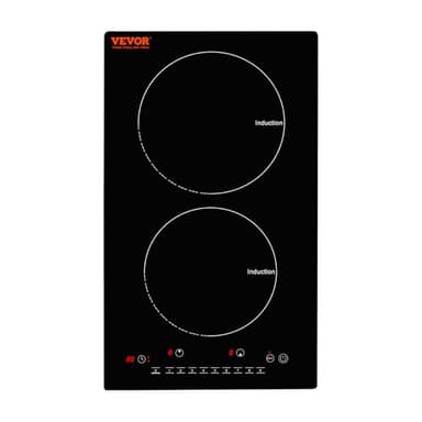 VEVOR Electric Cooktop, 2 Burners, 12'' Induction Stove Top, Built-in Magnetic Cooktop 1800W, 9 Heating Level Multifunctional Burner, LED Touch Screen w/Child Lock & Over-Temperature Protection
