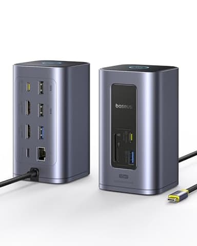 Baseus Docking Station Dual Monitor, Nomos Win Air(12 in 1) Laptop Dock, 2*4K HDMI, 10Gbps USB Ports, 1Gbps Ethernet, PD 100W(No Power Adapter), USB C Docking Station for Dell/HP/Lenovo/Asus/Acer/Mac