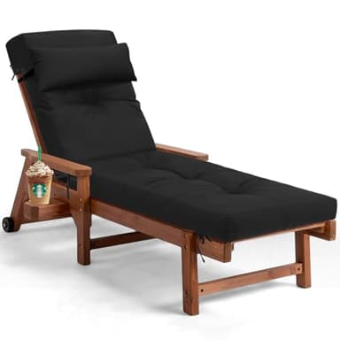 Uthem Waterproof Lounge Chair Cushion Outdoor for Chairs, Fade Resistant Chaise Lounger Replacement Cushions with 6 Ties, Thickened Memory Foam Pool Lounge Chair Cushions, 76 x 22 x 4.7 Inches, Black