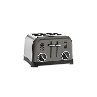 Cuisinart 4 Slice Toaster, Compact Stainless Steel Toaster with Extra-Wide Slots for Toasting Bread, French Toast, Bagels and Pastries, Defrost & Reheat Functions, CPT-180BKSP1, Black/Stainless Steel