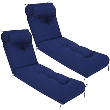 Wenqik Set of 2 Outdoor Chaise Lounge Cushions 76 x 22 x 6 Inch Waterproof Patio Furniture Chaise Cushion with Headrest Pillow Thick Tufted Lounge Pad for Lawn Pool Hotel(Dark Blue)