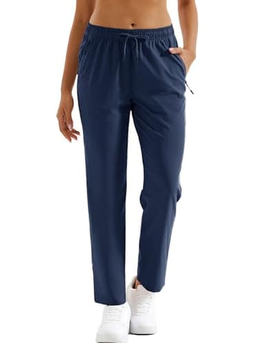 MAGCOMSEN Quick Dry Pants Women Elastic Waist Golf Casual Hiking Running Sport Travel Pants Breathable Trendy Navy, L