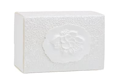 The Favorite Place® Burial Biodegradable Urn Box for Human Ashes by EARTH MEMORIALS Water Burial Urn (Flowers on White Metallic Embossed Paper, Large, 300 Cubic Inches 10”L x 6.5”W x 4 3/4”H)
