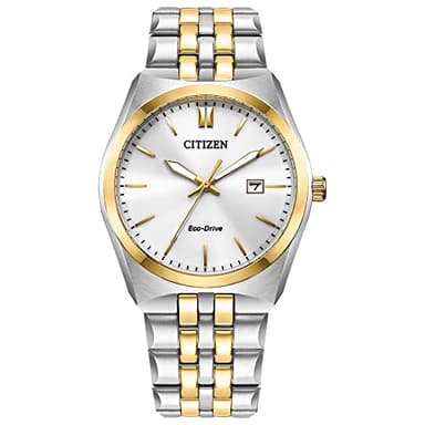Citizen Men's Classic Corso Eco-Drive Watch, 3-Hand Date, Luminous Hands and Markers, Two-Tone Stainless Steel, White Dial