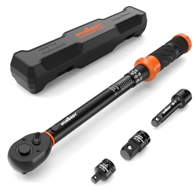 HORUSDY 3/8" 5PCS Torque Wrench Set(5–45 ft-lb/ 6.8–61 Nm) – Torque Wrench 3/8 Drive with 3" Extension, 3/8" to 1/4" & 3/8" to 1/2" Adapters, Case for Bike, Car, Moto & Other Repair