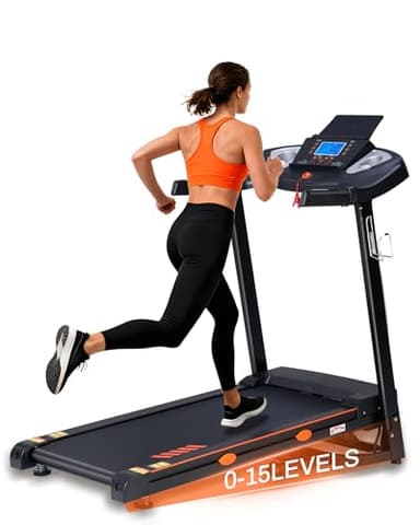 Treadmill for Home with 15-Level Auto Incline, 0.5-10 MPH, 18" Wide Running Belt, 3.0 HP, 300 LB Capacity, Shock-Absorbing Foldable Incline Treadmill with Bluetooth App