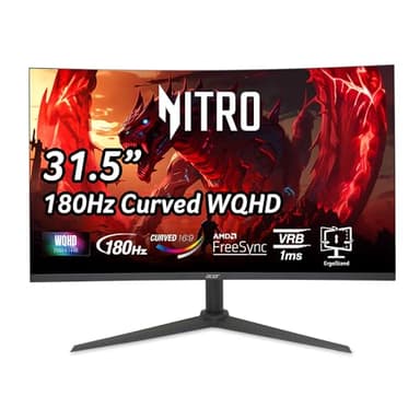 acer Nitro 31.5 Inch WQHD 2560 x 1440 1500R Curved PC Gaming Monitor | AMD FreeSync | Up to 180Hz Refresh | 1ms VRB | Speakers | One Display Port 1.4 & Two HDMI 2.0 | XZ320QU S3bmiiphx