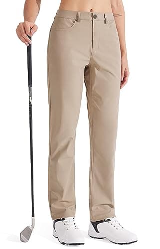 Libin Women's Golf Pants 29" Stretch Straight Leg Work Dress Slacks Office Business Casual Pants for Hiking Travel Lightweight,Khaki 10