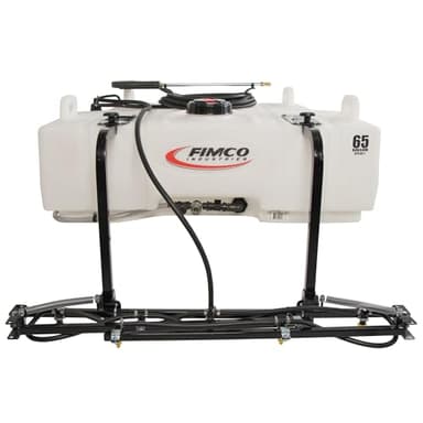 FIMCO 5302830 UTV Sprayer, 65 Gallon Tank, 4.5 GPM 12V Diaphragm Pump, 7 Nozzle Folding Boom 12 Ft Coverage, 25 Ft Hose, Adjustable Wand, TeeJet AIXR Tips, Bed Mounted System