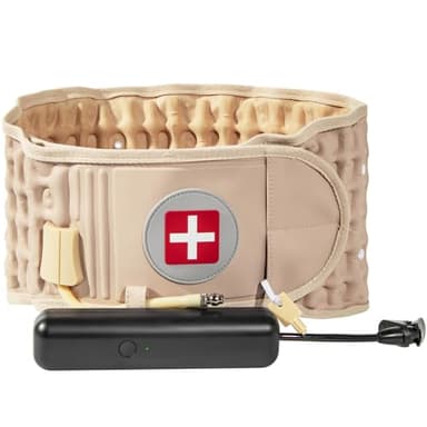 6xigouma Decompression Back Belt with Electric Inflatable Pump -Lumbar Support Belt for Lower Back Pain Relief, Air Traction Device Fits Waist Size 29-49 Inches,(Beige)