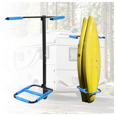 KUAFU RV Hitch Mount Kayak Rack Fits up to 12'' Kayaks Height Adjustable Vertical Standing Kayak Carrier 2'' Hitch Receiver 150LBS for RV Truck SUV