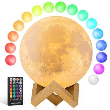 Moon Lamp Upgrade 16 Colors, Moon Light Gifts for Girls Boys Kids Women Birthday, Teen Gifts Trendy Stuff, Cool Astronomy Gifts, Shelf Decor, Remote & Touch Control Moon Night Light, Diameter 4.8 inch