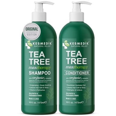 KESMEDIK Tea Tree Oil Shampoo and Conditioner MaxTherapy Set, Itchy Scalp Relief, Refreshes & Cleanses Dandruff & Buildup, Clarifying for Oily Hair, Women & Men, 16 fl oz Each