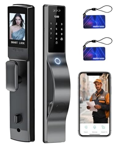 TianfuSpanda 3D Face Recognition Door Lock with Lockbody, Video Smart Lock with Camera&Doorbell, Front Door Keyless Entry Lock, WiFi&Tuya APP Control/Fingerprint/IC Card/Password/Keys